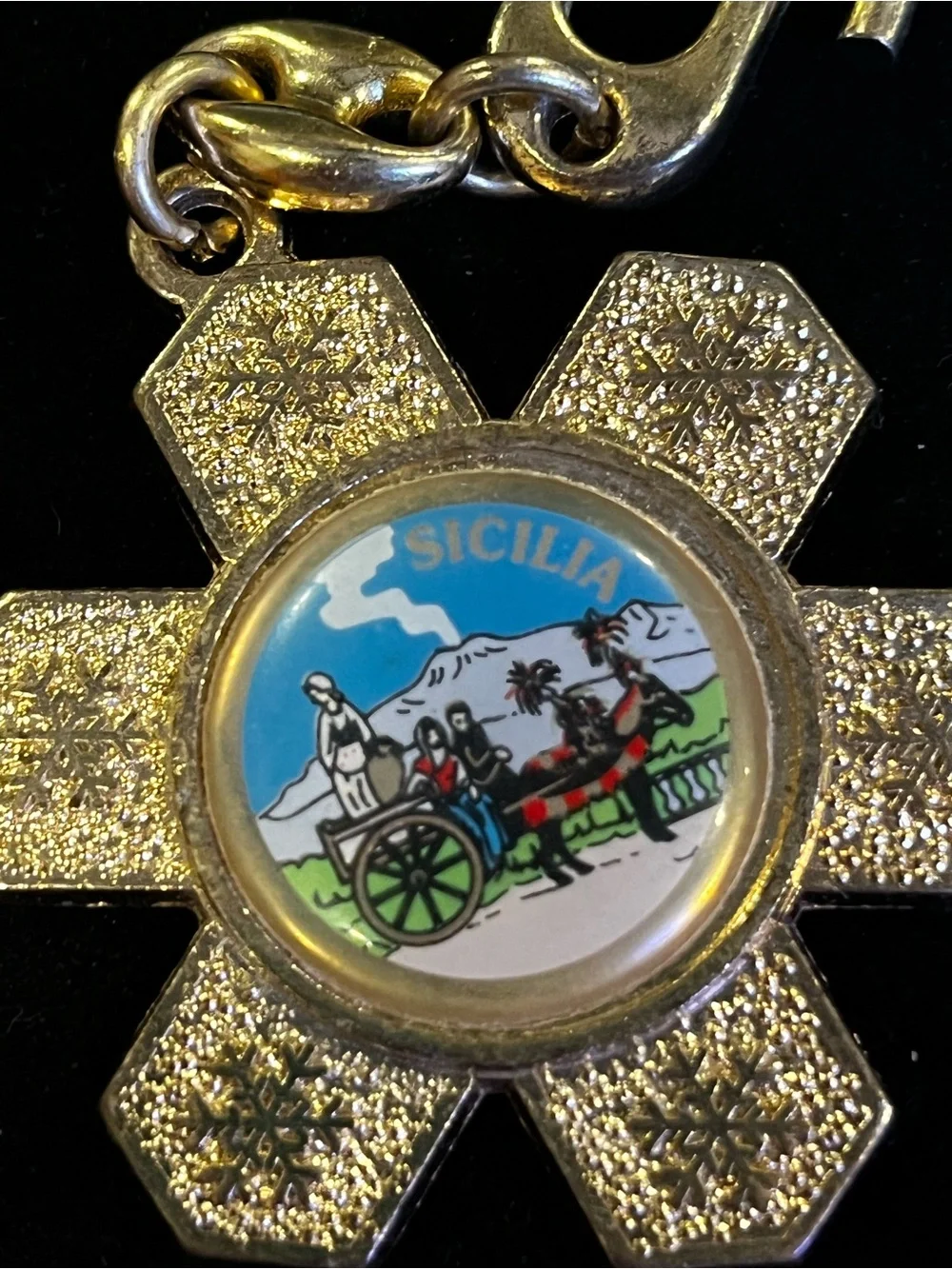 Vintage Sicilia Souvenir Keychain - Gold-tone with Colorful Enamel